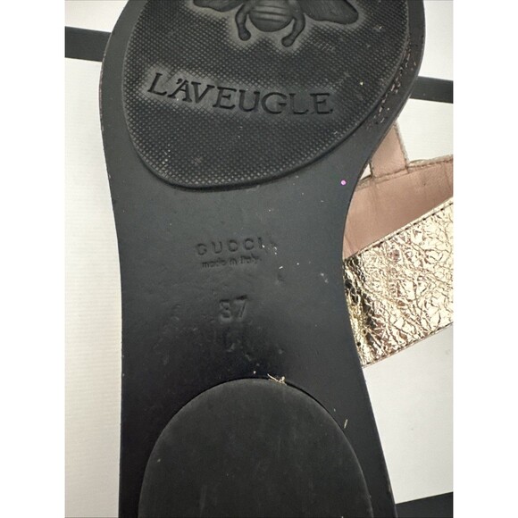 Gucci GG Gold Marmont Leather Thong Sandals Flat Shoes Authentic EU 37 US 7 - Picture 7 of 9